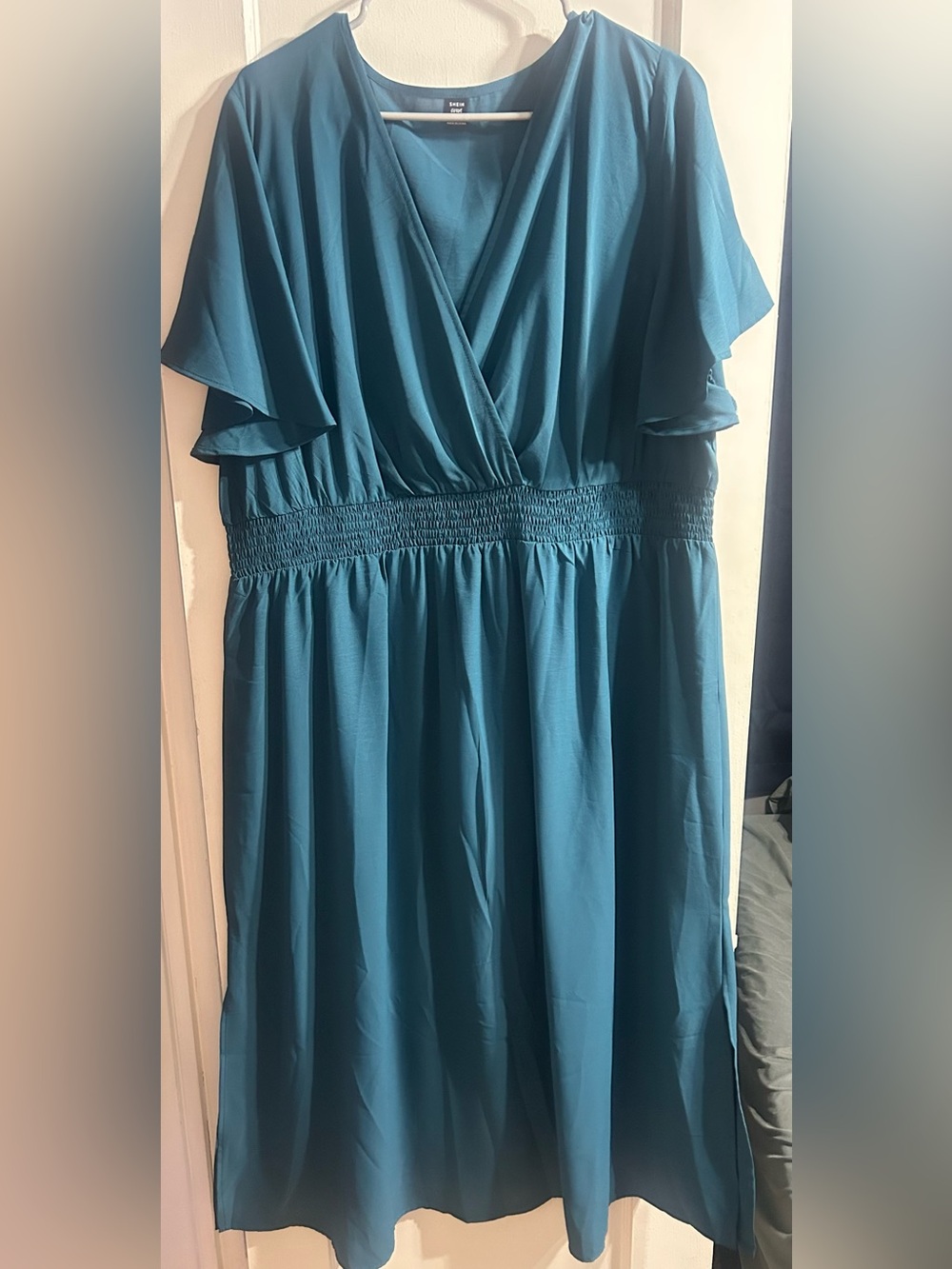 SHEIN Teal Wrap-Style Midi Dress